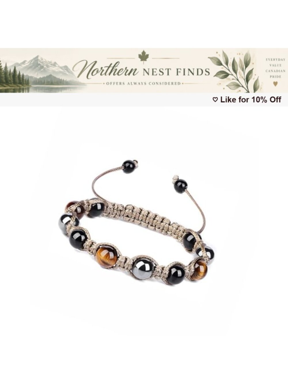 Tiger Eye Obsidian Hematite Beaded Bracelet Macrame Adjustable Unisex